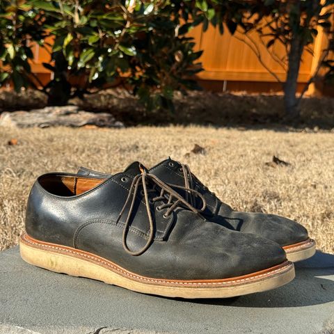 View photo of Viberg Derby Shoe in C.F. Stead Military Green Waxed Kudu