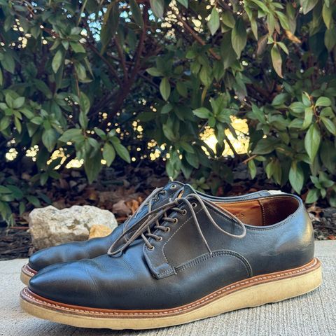 View photo of Viberg Derby Shoe in C.F. Stead Military Green Waxed Kudu