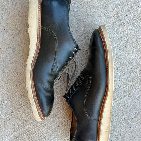 View photo of Viberg Derby Shoe in C.F. Stead Military Green Waxed Kudu