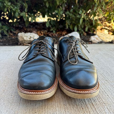 View photo of Viberg Derby Shoe in C.F. Stead Military Green Waxed Kudu