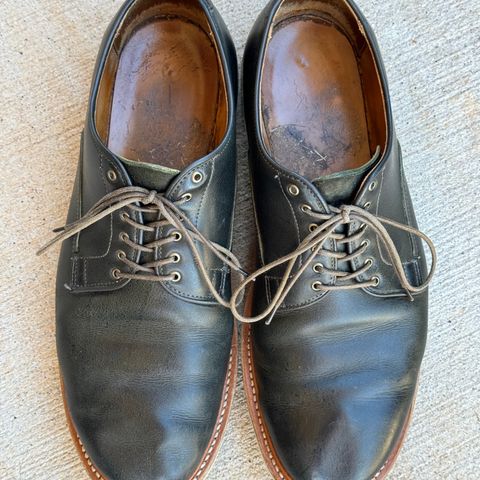 View photo of Viberg Derby Shoe in C.F. Stead Military Green Waxed Kudu