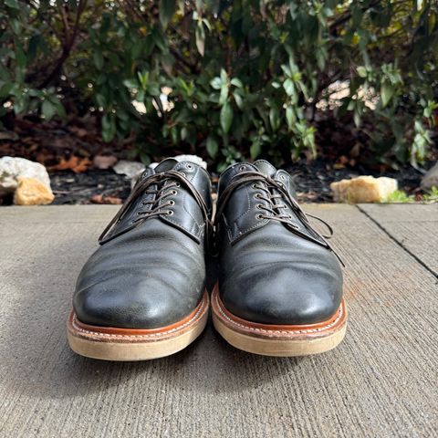 View photo of Viberg Derby Shoe in C.F. Stead Military Green Waxed Kudu