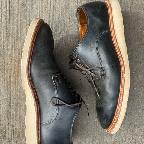 View photo of Viberg Derby Shoe in C.F. Stead Military Green Waxed Kudu