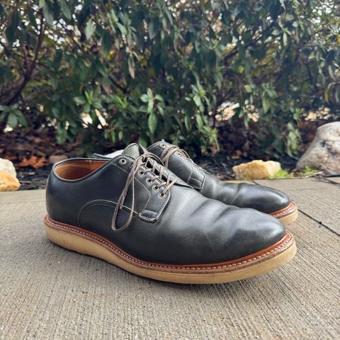 View photo of Viberg Derby Shoe in C.F. Stead Military Green Waxed Kudu