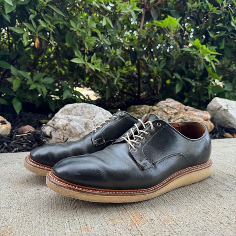 View photo of Viberg Derby Shoe in C.F. Stead Military Green Waxed Kudu