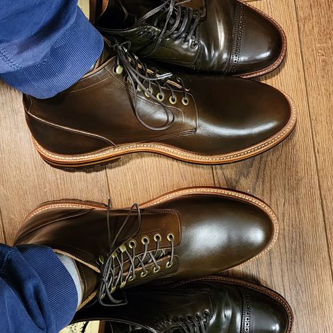 View photo of Grant Stone Diesel Boot in Horween Dark Olive Chromexcel