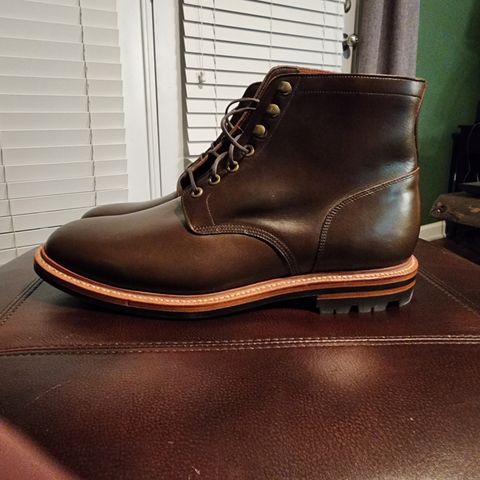 View photo of Grant Stone Diesel Boot in Horween Dark Olive Chromexcel