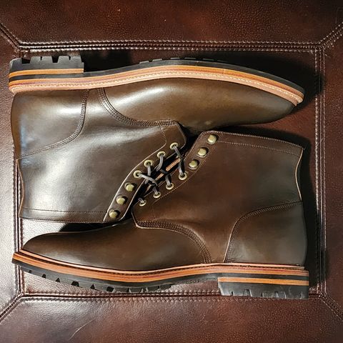 View photo of Grant Stone Diesel Boot in Horween Dark Olive Chromexcel