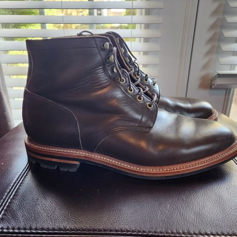 View photo of Grant Stone Diesel Boot in Horween Dark Olive Chromexcel