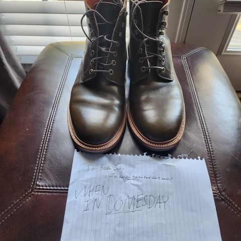 View photo of Grant Stone Diesel Boot in Horween Dark Olive Chromexcel