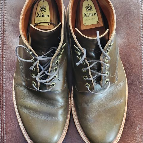 View photo of Grant Stone Diesel Boot in Horween Dark Olive Chromexcel