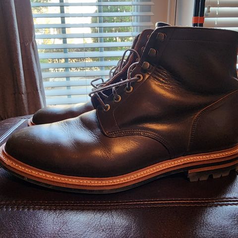 View photo of Grant Stone Diesel Boot in Horween Dark Olive Chromexcel