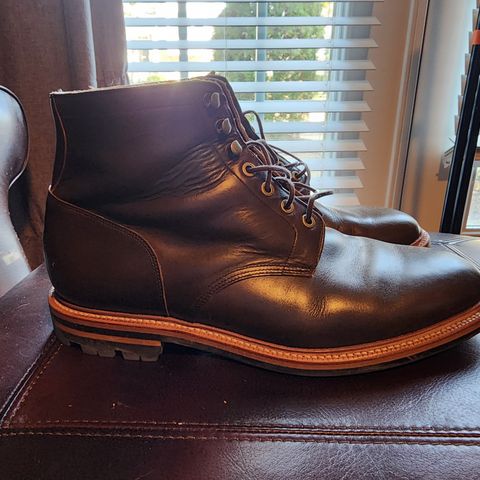 View photo of Grant Stone Diesel Boot in Horween Dark Olive Chromexcel