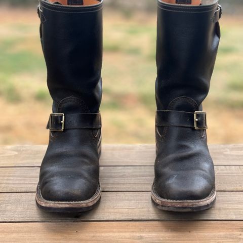 Wesco Boss Engineer Boot in Horween Dark Olive Waxed Flesh