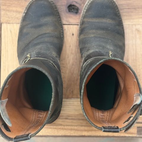 Wesco Boss Engineer Boot in Horween Dark Olive Waxed Flesh