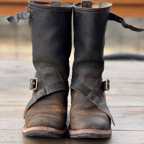 Wesco Boss Engineer Boot in Horween Dark Olive Waxed Flesh