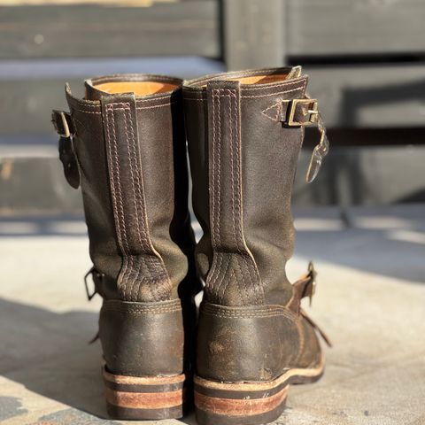 Wesco Boss Engineer Boot in Horween Dark Olive Waxed Flesh