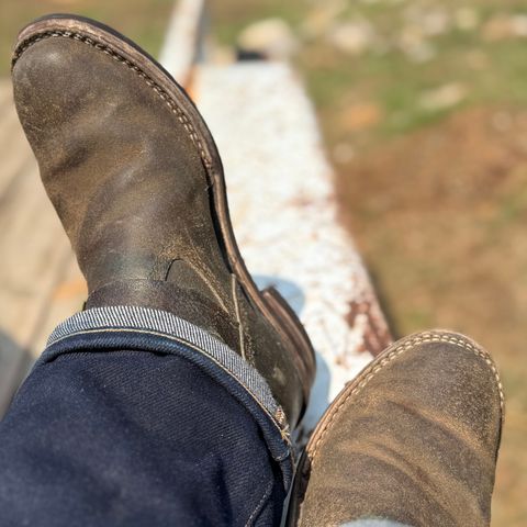 Wesco Boss Engineer Boot in Horween Dark Olive Waxed Flesh