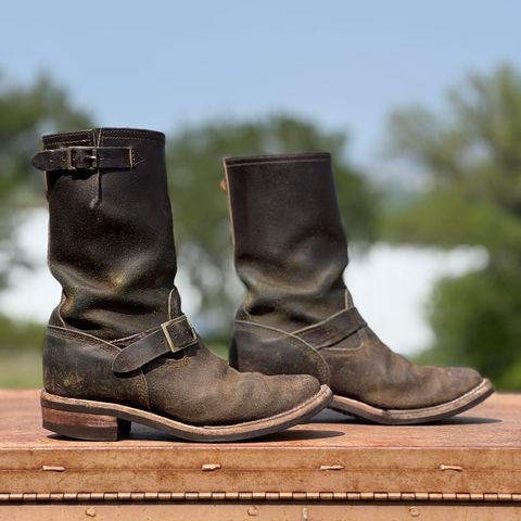 Wesco Boss Engineer Boot in Horween Dark Olive Waxed Flesh