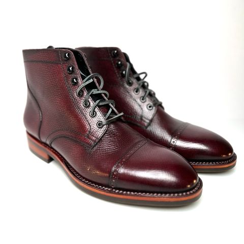 View photo of Blkbrd Shoemaker Luchador Service Boot in Horween Dark Burgundy Pioneer Reindeer