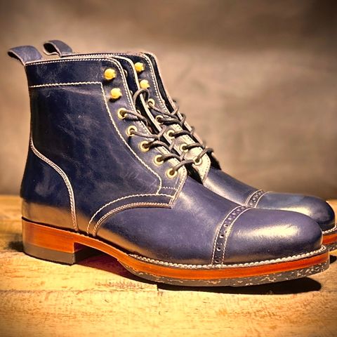 View photo of Blkbrd Shoemaker Luchador-Z in Maryam Dark Blue TPR Horsebutt