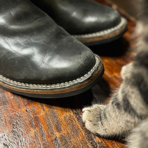 View photo of Wesco Mister Lou in Maryam Petrolio Waxed Black Horsehide