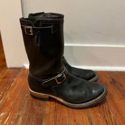 View photo of Wesco Mister Lou in Maryam Petrolio Waxed Black Horsehide