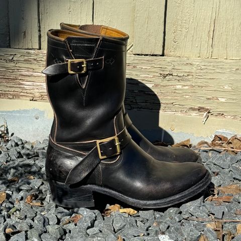 View photo of Role Club Engineer Boots in Horween Black Chromexcel Horsehide