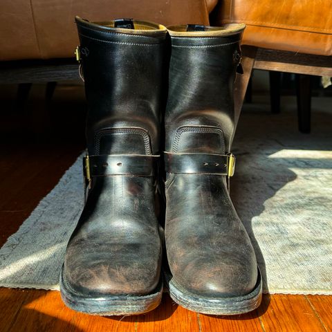 View photo of Role Club Engineer Boots in Horween Black Chromexcel Horsehide