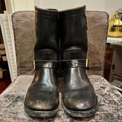 View photo of Role Club Engineer Boots in Horween Black Chromexcel Horsehide