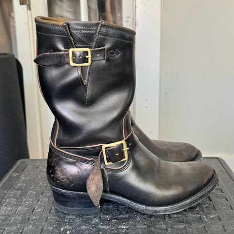 View photo of Role Club Engineer Boots in Horween Black Chromexcel Horsehide