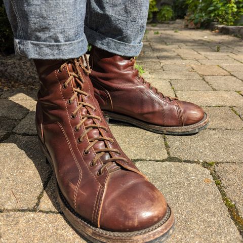 View photo of Eastman Leather Raider Boots in Walnut Horsehide