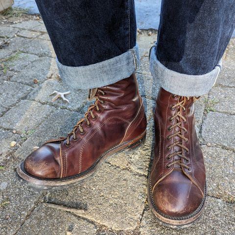 View photo of Eastman Leather Raider Boots in Walnut Horsehide