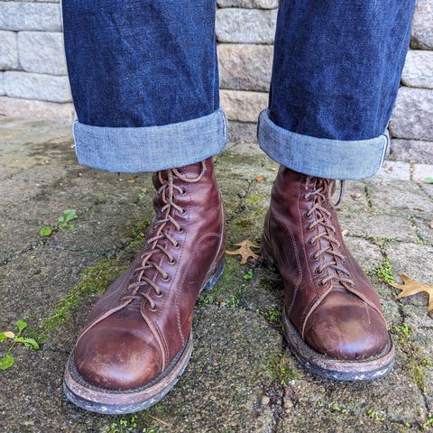 View photo of Eastman Leather Raider Boots in Walnut Horsehide