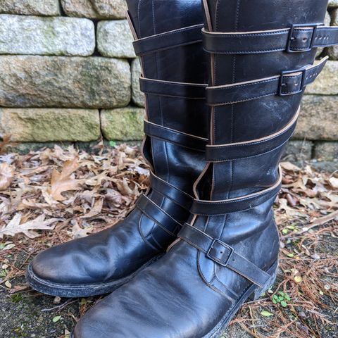 Benzein The Hanker Tanker Boots in Horween Horsehide Overdyed Black