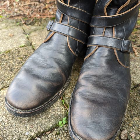 Benzein The Hanker Tanker Boots in Horween Horsehide Overdyed Black