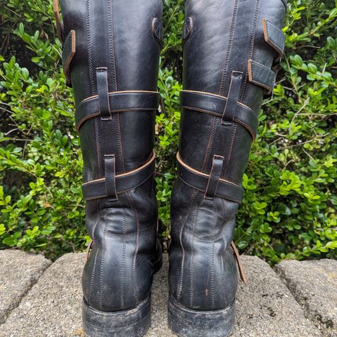 View photo of Benzein The Hanker Tanker Boots in Horween Horsehide Overdyed Black