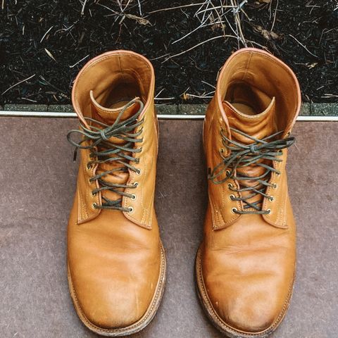 View photo of Viberg Officer Boot in Shinki Camel Latigo Horsehide