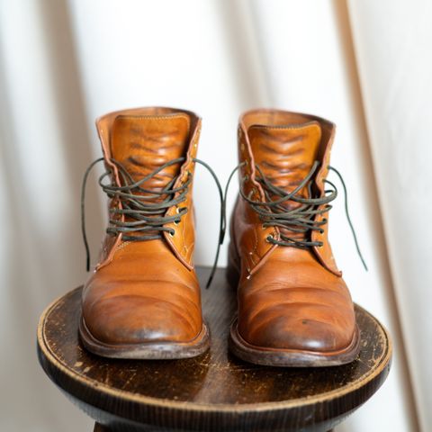 View photo of Viberg Officer Boot in Shinki Camel Latigo Horsehide