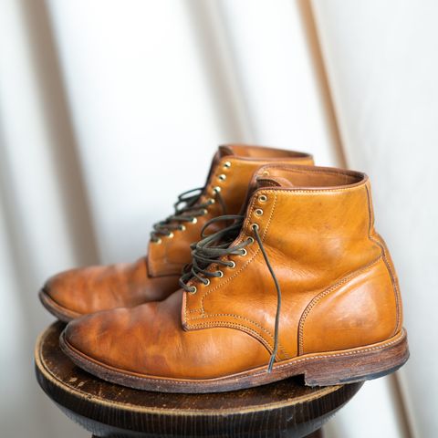 View photo of Viberg Officer Boot in Shinki Camel Latigo Horsehide