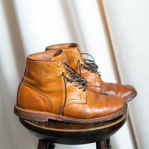 View photo of Viberg Officer Boot in Shinki Camel Latigo Horsehide