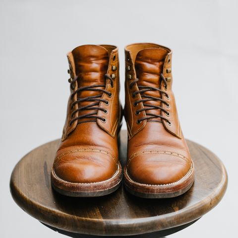 View photo of Benzein Kanon Brogue Cap Toe Boot in Badalassi Carlo Cognac Minerva