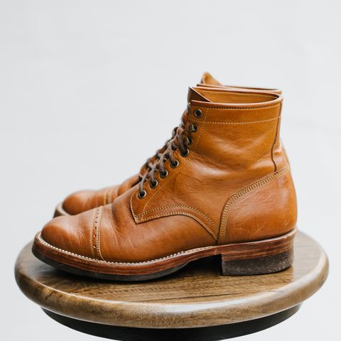 View photo of Benzein Kanon Brogue Cap Toe Boot in Badalassi Carlo Cognac Minerva