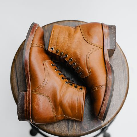 View photo of Benzein Kanon Brogue Cap Toe Boot in Badalassi Carlo Cognac Minerva