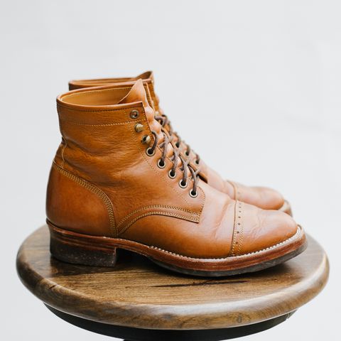 View photo of Benzein Kanon Brogue Cap Toe Boot in Badalassi Carlo Cognac Minerva