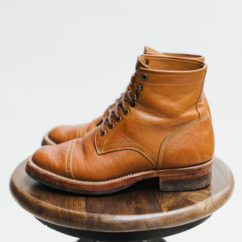 View photo of Benzein Kanon Brogue Cap Toe Boot in Badalassi Carlo Cognac Minerva