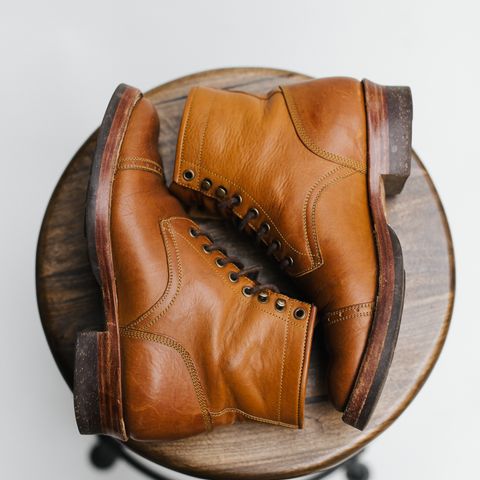 View photo of Benzein Kanon Brogue Cap Toe Boot in Badalassi Carlo Cognac Minerva