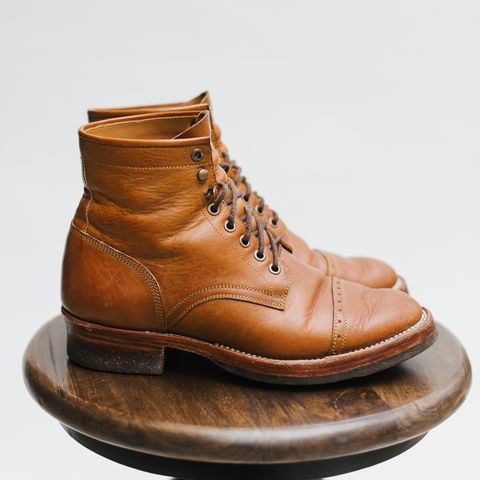 View photo of Benzein Kanon Brogue Cap Toe Boot in Badalassi Carlo Cognac Minerva