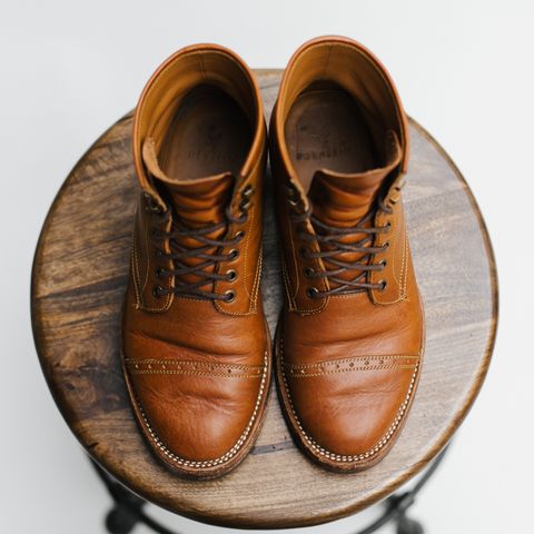 View photo of Benzein Kanon Brogue Cap Toe Boot in Badalassi Carlo Cognac Minerva