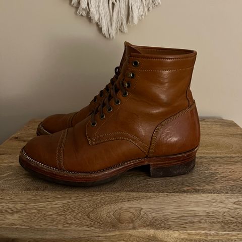 View photo of Benzein Kanon Brogue Cap Toe Boot in Badalassi Carlo Cognac Minerva